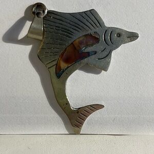 Silver and Brown Abalone Decorative Fish Pendant- Mexico